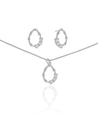 Conjunto Gota Torcida Cravejado Cristal Ródio Branco