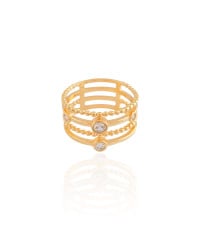 Anel Filetes Bolinhas Pontos de Luz Cristal Tamanho 16 Banhado a Ouro 18K