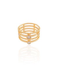 Anel Filetes Bolinhas Pontos de Luz Cristal Tamanho 17 Banhado a Ouro 18K