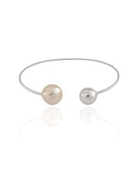 Bracelete Bola Lisa e Pérola Ródio Branco