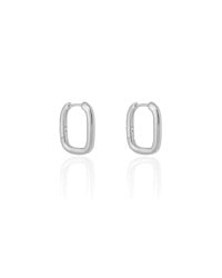 Brinco Argola Click Retangular Lisa 1.7 cm Ródio Branco