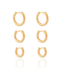 Trio de Argolas Lisas Banhado a Ouro 18K