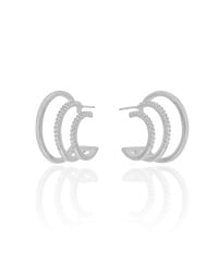 Brinco Argola Filetes Cravejados Cristal 2.4 cm Ródio Branco