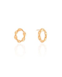 Brinco Oval Vazado Martelado 1.7 cm Banhado a Ouro 18K