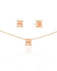 Conjunto Retangular Morganita  Banhado a Ouro 18K
