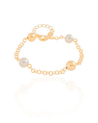 Pulseira Elos Americanos Bolas Pérolas Banhado a Ouro 18K