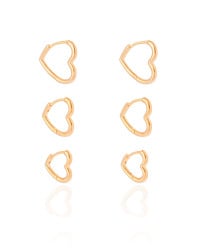 Trio de Argolas Corações Banhado a Ouro 18K