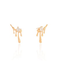 Ear Cuff Orgânico Derretido Ponto de Luz Cristal 2.5 cm Banhado a Ouro 18K