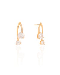 Brinco Filetes Pontos de Luz Cravejado Cristal 2.9 cm Banhado a Ouro 18K