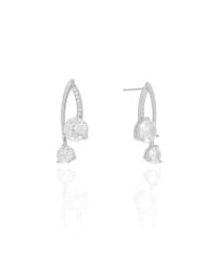 Brinco Filetes Pontos de Luz Cravejado Cristal 2.9 cm Ródio Branco