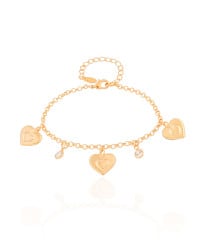 Pulseira Elos Portugueses Corações Pontos de Luz Cristal Banhado a Ouro 18K