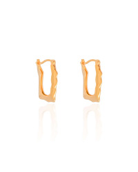 Brinco Argola Fecho Italiano Retangular Ondas 2.3 cm Banhado a Ouro 18K
