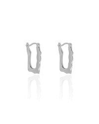 Brinco Argola Fecho Italiano Retangular Ondas 2.3 cm Ródio Branco