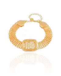 Pulseira Malha Italiana Retângulo Liso Banhado a Ouro 18K