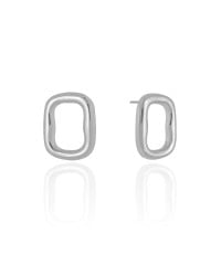 Brinco Retangular Liso 2.3 cm  Ródio Branco