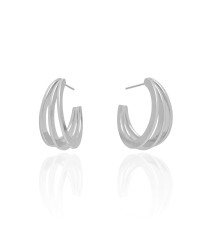 Brinco Argola Três Filetes Lisos 2.6 cm Ródio Branco