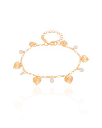 Pulseira Pontos de Luz Corações Texturizados Banhado a Ouro 18K