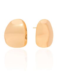 Brinco Oval Liso Amassado Banhado a Ouro 18K