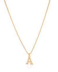 Gargantilha Veneziana Letra A Cravejada Cristal Banhado a Ouro 18K - 45 cm