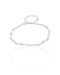 Pulseira Elos com Pérolas Ródio Branco