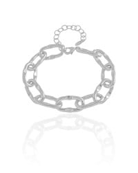 Pulseira Elos Ovais Lisos Detalhado Ródio Branco