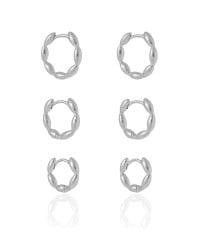 Trio de Argolas Gomos Lisos Ródio Branco