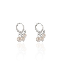 Brinco Argola Click Pérolas 2.3 cm Ródio Branco