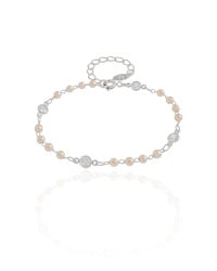 Pulseira Pérolas Pontos de Luz Cristal Ródio Branco