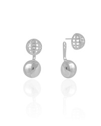 Ear Jacket Redondo Tela Meia Bola Lisa 3.2 cm Ródio Branco