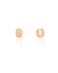 Brinco Argola Click Cravejada Cristal 1.0 cm Banhado a Ouro 18K
