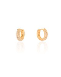 Brinco Argola Click Cravejada Cristal 1.2 cm Banhado a Ouro 18K