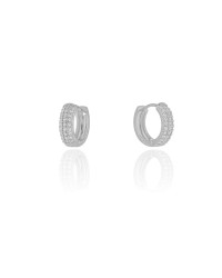 Brinco Argola Click Cravejada Cristal 1.2 cm Ródio Branco