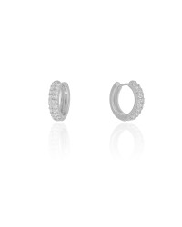 Brinco Argola Click Cravejada Cristal 1.4 cm Ródio Branco