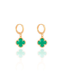 Brinco Argola Click Trevo Esmeralda 2.6 cm Banhado a Ouro 18K