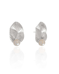 Brinco Oval Orgânico Pérola 2.5 cm Ródio Branco