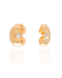 Brinco Orgânico Liso Pérola 2.8 cm Banhado a Ouro 18K