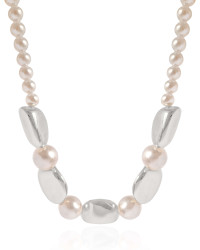 Gargantilha Orgânicos e Pérolas Ródio Branco - 40 cm
