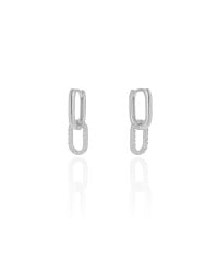 Brinco Argola Click Pingente Oval Cravejado Cristal 2.3 cm Ródio Branco