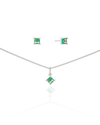 Conjunto Quadrado Turmalina 4 mm Ródio Branco