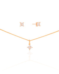 Conjunto Quadrado Cristal 4 mm Banhado a Ouro 18K