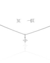 Conjunto Quadrado Cristal 4 mm Ródio Branco