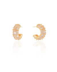 Brinco Meia Argola Cravejada Cristal 2.0 cm Banhado a Ouro 18K