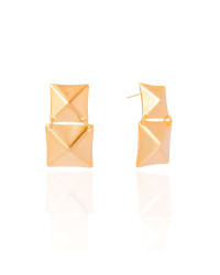 Brinco Quadrado Duplo Liso Banhado a Ouro 18K
