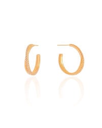 Brinco Argola Entrelaçada Cravejada Cristal 2.2 cm Banhado a Ouro 18K