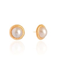 Brinco Pérola Borda Texturizada 2.0 cm Banhado a Ouro 18K