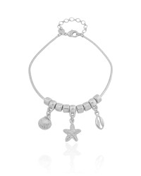 Pulseira Flexível Búzios Ródio Branco