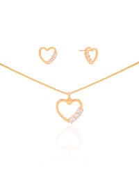 Conjunto Coração Pontos de Luz Cristal Banhado a Ouro 18K