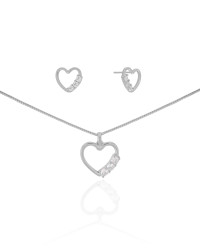 Conjunto Coração Pontos de Luz Cristal Ródio Branco