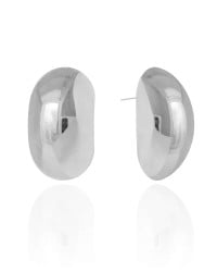 Brinco Oval Abaulado Liso 3.7 cm Ródio Branco