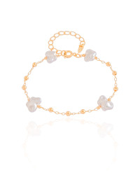 Pulseira Bolinhas Borboletas Pérolas Banhado a Ouro 18K